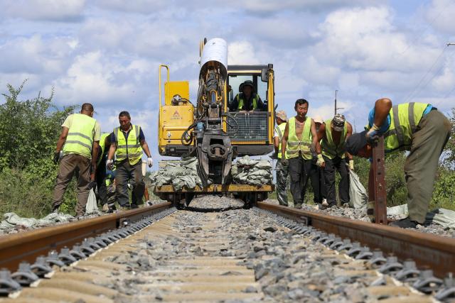 (260829) -- SHUANGYASHAN, Aug. 29, 2026 (Xinhua) -- People work at the site of a rail replacement project on the Youyi-Baoqing Railway, in Youyi County of Shuangyashan, northeast China's Heilongjiang Province, Aug. 29, 2026. The rail replacement project on the Youyi-Baoqing Railway is scheduled to be completed on Sunday.
   The railway links Youyi County and Baoqing County in northeast China's Heilongjiang Province. Starting operation in 1998, it serves as a dedicated freight corridor for grain and other bulk commodities from the Sanjiang Plain, a leading grain-producing area in China.
   The rail replacement project is a key one of its kind in support of Heilongjiang's plan to further lift its grain production capacity. (Xinhua/Wang Song)