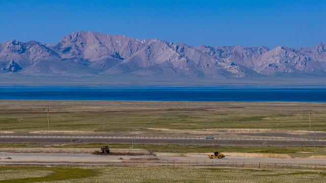 (260830) -- BISHKEK, Aug. 30, 2026 (Xinhua) -- An aerial drone photo taken on July 18, 2026 shows a construction site of a subgrade section of the China-Kyrgyzstan-Uzbekistan railway. The China-Kyrgyzstan-Uzbekistan railway is a flagship project of the Belt and Road Initiative, personally promoted by the heads of state of China, Kyrgyzstan and Uzbekistan.
  The route begins in Kashgar, located in northwest China's Xinjiang Uygur Autonomous Region, and passes through the mountainous terrain of Kyrgyzstan to reach Uzbekistan.
  It has become a strategic corridor benefiting all the three countries and their peoples, contributing to regional economic and social development and playing a significant role in promoting infrastructure connectivity, economic and trade exchanges, and high-quality development of the Belt and Road. (Photo by Ren Weiyun/Xinhua)