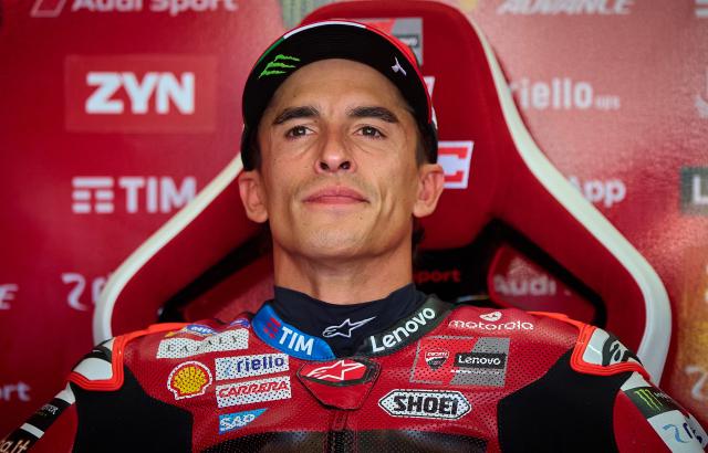 (260831) -- ALCANIZ, Aug. 31, 2026 (Xinhua) -- Ducati Lenovo Team's Marc Marquez of Spain reacts before the race of the MotoGP Aragon Grand Prix 2026 at Motorland Aragon Circuit, Alcaniz, Spain, Aug. 30, 2026. (Xinhua)