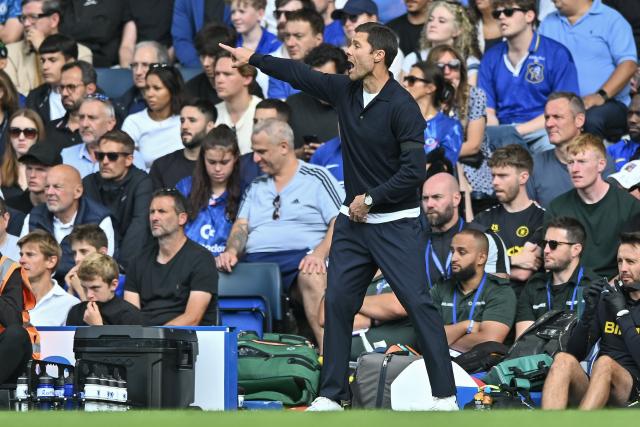 (260831) -- LONDON, Aug. 31, 2026 (Xinhua) -- Xabi Alonso, manager of Chelsea, reacts during the English Premier League match between Chelsea and Brighton & Hove Albion in London, Britain, on Aug. 30, 2026. (Xinhua)
