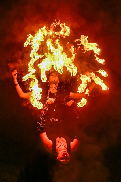 (260831) -- BEIJING, Aug. 31, 2026 (Xinhua) -- Performers take part in the "Magic Forest" charity event for animals held at Paite Loomapark in Ida-Viru County, northeastern Estonia, Aug. 29, 2026. (Photo by Sergei Stepanov/Xinhua)