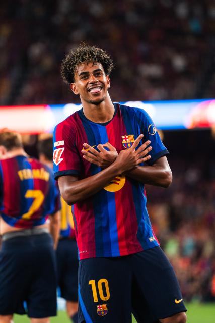 (260901) -- BARCELONA, Sept. 1, 2026 (Xinhua) -- Barcelona's Lamine Yamal celebrates his goal during the La Liga football match between FC Barcelona and Rayo Vallecano in Barcelona, Spain, on Aug. 31, 2026. (Photo by Joan Gosa/Xinhua)