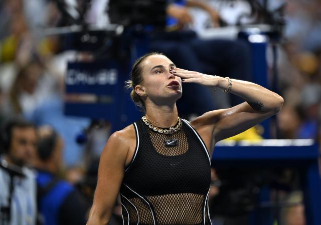 (260903) -- NEW YORK, Sept. 3, 2026 (Xinhua) -- Aryna Sabalenka greets spectators after women's singles second round match betweetn Aryna Sabalenka of Belarus and Polina Iatcenko of Russia at the 2026 US Open tennis championships in New York, the United States, Sept. 2, 2026. (Xinhua/Li Rui)