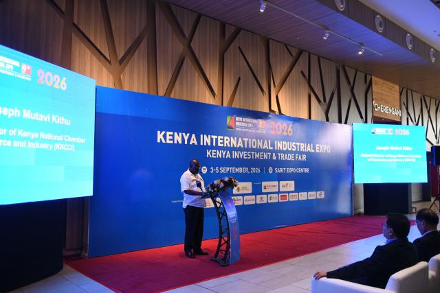 (260903) -- NAIROBI, Sept. 3, 2026 (Xinhua) -- Joseph Mutavi Kithu, national director of the Kenya National Chamber of Commerce and Industry, delivers a speech at the 9th Kenya International Industrial Expo, in Nairobi, Kenya, Sept. 3, 2026. TO GO WITH "Kenya looks to China to boost industrial upgrade" (Xinhua/Liu Qiong)