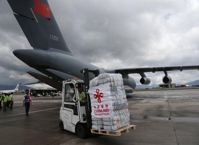 (260904) -- BEIJING, Sept. 4, 2026 (Xinhua) -- Relief supplies from China are pictured at Tribhuvan International Airport in Kathmandu, Nepal, Sept. 3, 2026.
  Another batch of Chinese relief supplies and DNA experts arrived in Kathmandu, Nepal, by air on Thursday, as part of Chinese aid efforts following a deadly mudslide. (Xinhua/Zou Xuemian)