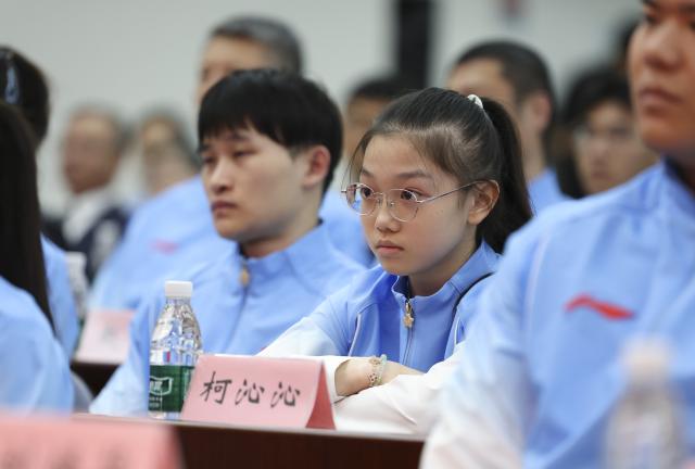 (260904) -- BEIJING, Sept. 4, 2026 (Xinhua) -- Chinese artistic gymnastics athlete Ke Qinqin attends the inaugural meeting of Chinese delegation for the Aichi-Nagoya Asian Games in Beijing, capital of China, Sept. 4, 2026. (Xinhua/Wang Dongzhen)