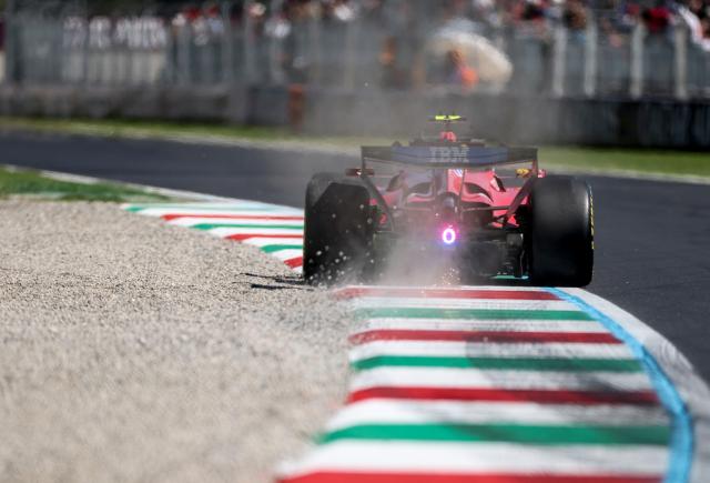 (260904) -- MONZA, Sept. 4, 2026 (Xinhua) -- Ferrari's Lewis Hamilton of Britain races during the first practice session of the Formula 1 Italian Grand Prix at Monza Circuit, near Milan, Italy, on Sept. 4, 2026. (Xinhua/Li Jing)