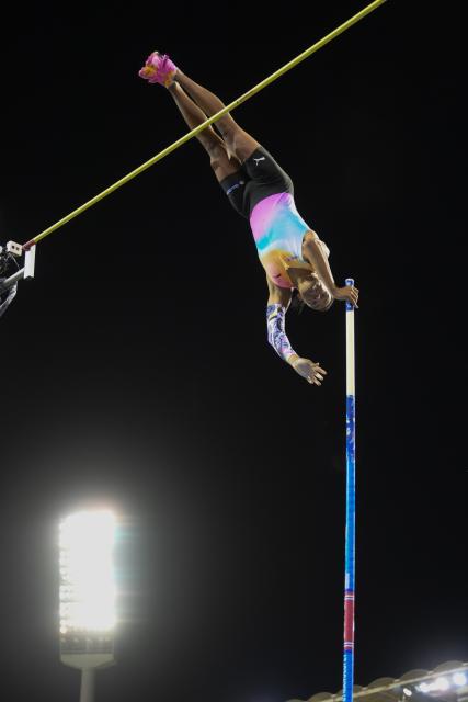 (260905) -- BRUSSELS, Sept. 5, 2026 (Xinhua) -- Emmanouil Karalis of Greece competes during the men's Pole Vault final at the 2026 World Athletics Diamond League athletics meeting in Brussels, on Sept. 4, 2026. (Xinhua/Weng Xinyang)