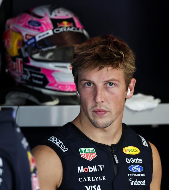 (260905) -- MONZA, Sept. 5, 2026 (Xinhua) -- Red Bull Racing's Liam Lawson of New Zealand reacts before the third practice session of the Formula 1 Italian Grand Prix at Monza Circuit, near Milan, Italy, on Sept. 5, 2026. (Xinhua/Li Jing)