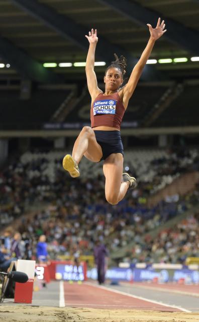 (260906) -- BRUSSELS, Sept. 6, 2026 (Xinhua) -- Monae' Nichols of the United States competes during the women's long jump final at the 2026 World Athletics Diamond League athletics meeting in Brussels, Belgium, on Sept. 5, 2026. (Xinhua/Weng Xinyang)