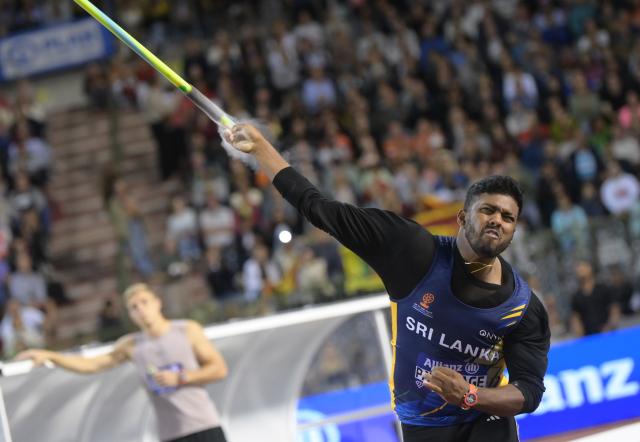 (260906) -- BRUSSELS, Sept. 6, 2026 (Xinhua) -- Rumesh Tharanga Pathirage of Sri Lanka competes during the men's javelin throw final at the 2026 World Athletics Diamond League athletics meeting in Brussels, Belgium, on Sept. 5, 2026. (Xinhua/Weng Xinyang)