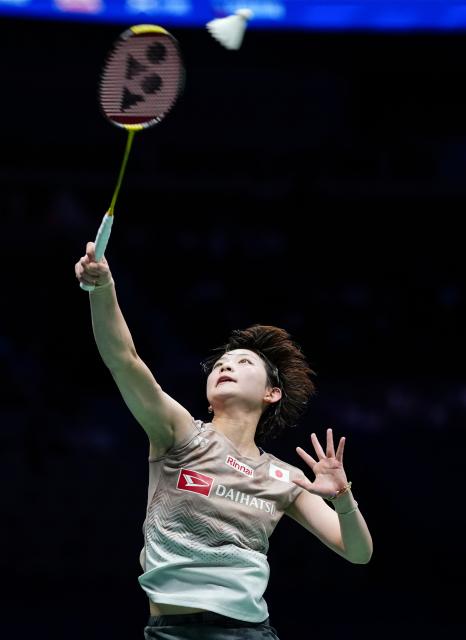 (260906) -- SHENZHEN, Sept. 6, 2026 (Xinhua) -- Miyazaki Tomoka of Japan hits a return during the women's singles final match against An Se Young of South Korea at China Masters 2026 badminton tournament in Shenzhen, south China's Guangdong Province, Sept. 6, 2026. (Xinhua/Sun Fei)