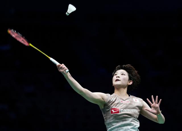 (260906) -- SHENZHEN, Sept. 6, 2026 (Xinhua) -- Miyazaki Tomoka of Japan hits a return during the women's singles final match against An Se Young of South Korea at China Masters 2026 badminton tournament in Shenzhen, south China's Guangdong Province, Sept. 6, 2026. (Xinhua/Sun Fei)