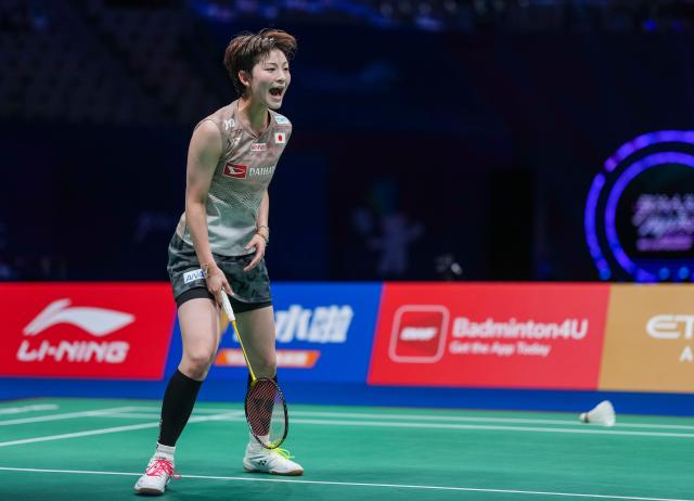 (260906) -- SHENZHEN, Sept. 6, 2026 (Xinhua) -- Miyazaki Tomoka of Japan reacts during the women's singles final match against An Se Young of South Korea at China Masters 2026 badminton tournament in Shenzhen, south China's Guangdong Province, Sept. 6, 2026. (Xinhua/Sun Fei)