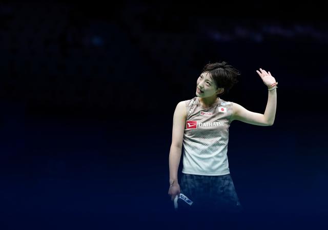 (260906) -- SHENZHEN, Sept. 6, 2026 (Xinhua) -- Miyazaki Tomoka of Japan reacts during the women's singles final match against An Se Young of South Korea at China Masters 2026 badminton tournament in Shenzhen, south China's Guangdong Province, Sept. 6, 2026. (Xinhua/Sun Fei)