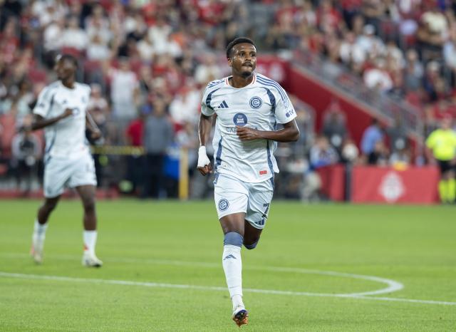(260906) -- TORONTO, Sept. 6, 2026 (Xinhua) -- Maren Haile-Selassie (front) of Chicago Fire FC celebrates scoring during the 2026 Major League Soccer (MLS) regular season match between Toronto FC and Chicago Fire FC at BMO Field in Toronto, Canada, Sept. 5, 2026. (Photo by Zou Zheng/Xinhua)