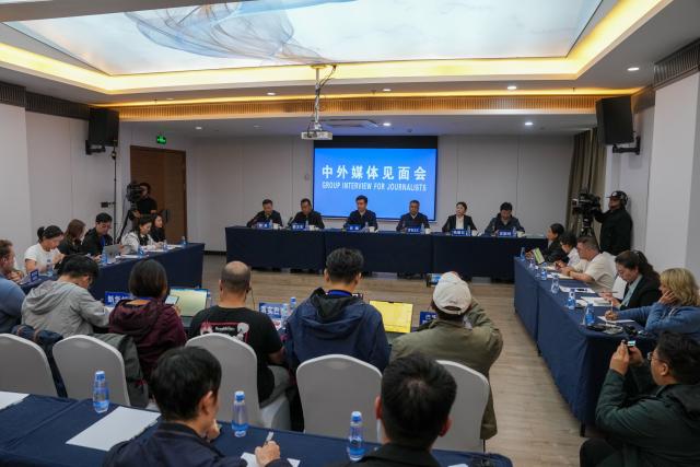 (260906) -- GYIRONG, Sept. 6, 2026 (Xinhua) -- A press conference attended by domestic and foreign journalists is held in Gyirong County, southwest China's Xizang Autonomous Region, Sept. 6, 2026. TO GO WITH "2nd LD-Writethru: 43 dead, 519 missing after mudslide hits border port in China's Xizang" (Xinhua/Tenzin Nyida)