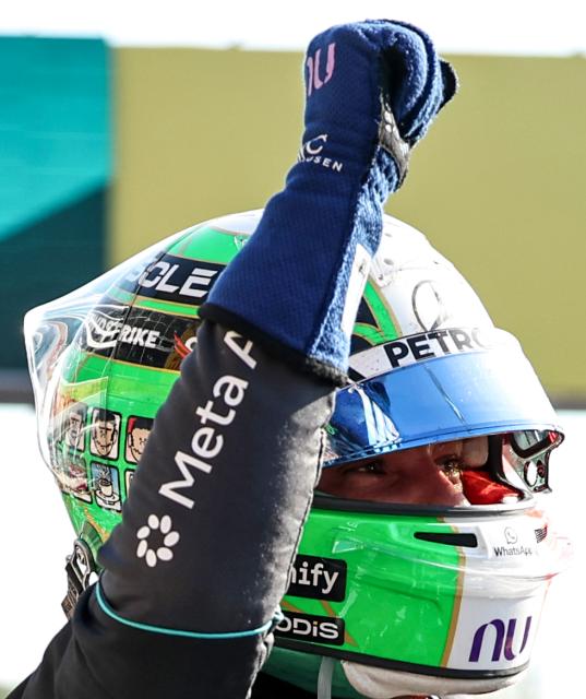 (260907) -- MONZA, Sept. 7, 2026 (Xinhua) -- Mercedes' driver Kimi Antonelli of Italy celebrates after winning the Formula 1 Italian Grand Prix at Monza Circuit, near Milan, Italy, on Sept. 6, 2026. (Xinhua/Li Jing)