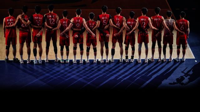 (260907) -- KITAKYUSHU, Sept. 7, 2026 (Xinhua) -- Players of China are seen before the pool B match between China and New Zealand at AVC Men's Volleyball Continental Championship in Kitakyushu, Japan, Sept. 7, 2026. (Xinhua/Jia Haocheng)