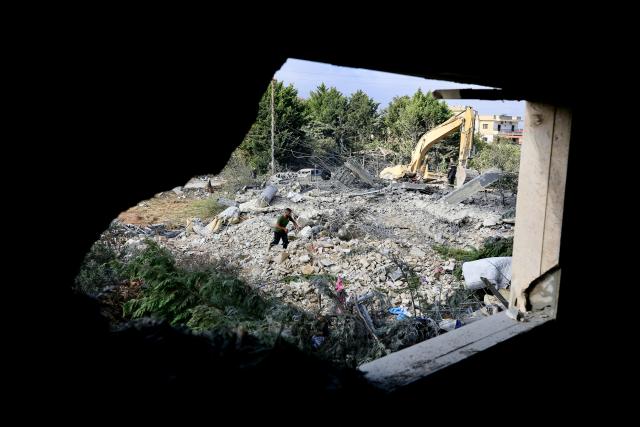 (260907) -- KFAR ROUMMANE, Sept. 7, 2026 (Xinhua) -- People inspect buildings destroyed by Israeli airstrikes in Kfar Roummane, Lebanon, Sept. 7, 2026. At least 11 people were killed and five others wounded in Israeli airstrikes on the town of Kfar Roummane in southern Lebanon early Monday, according to Lebanon's National News Agency (NNA). (Photo by Ali Hashisho/Xinhua)