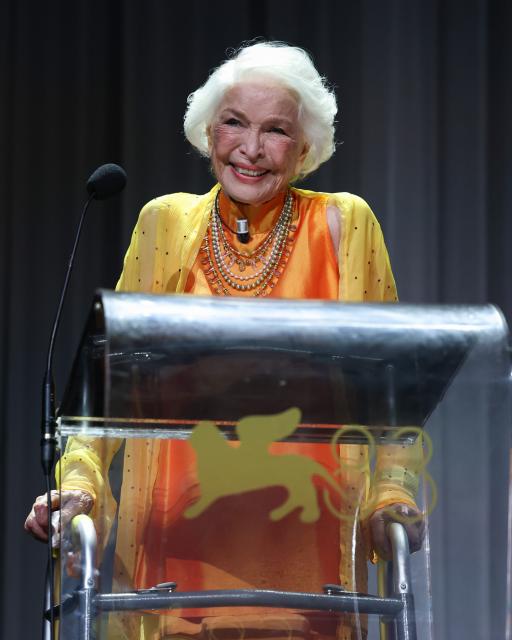 (260907) -- VENICE, Sept. 7, 2026 (Xinhua) -- Actress Ellen Burstyn reacts during the awarding ceremony of the Golden Lion for Lifetime Achievement at the 83rd Venice International Film Festival in Venice, Italy, Sept. 7, 2026. (Xinhua/Wang Kaiyan)