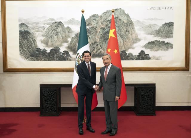 (260907) -- BEIJING, Sept. 7, 2026 (Xinhua) -- Chinese Foreign Minister Wang Yi, also a member of the Political Bureau of the Communist Party of China Central Committee, holds talks with Secretary of Foreign Affairs of Mexico Roberto Velasco Álvarez in Beijing, capital of China, Sept. 7, 2026. (Xinhua/Cai Yang)