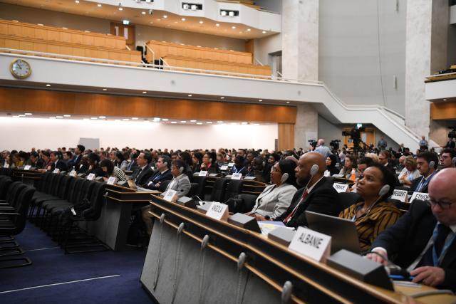(260907) -- GENEVA, Sept. 7, 2026 (Xinhua) -- This photo taken on Sep. 7, 2026 shows the 63rd session of the United Nations Human Rights Council (UNHRC) taking place at the Palais des Nations in Geneva, Switzerland. The 63rd session of the United Nations Human Rights Council (UNHRC) kicked off here on Monday. (Xinhua/Lian Yi)