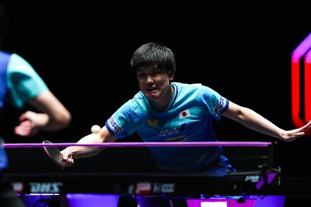(260908) -- MACAO, Sept. 8, 2026 (Xinhua) -- Harimoto Tomokazu hits a return during the men's singles first round match between Harimoto Tomokazu of Japan and Mak Tin Ian of China's Macao at the 2026 World Table Tennis (WTT) Champions Macao in Macao, south China, Sept. 8, 2026. (Xinhua/Cheong Kan Ka)