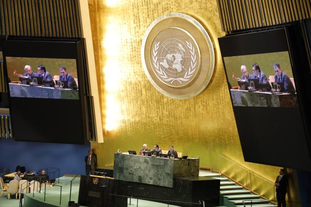 (260908) -- UNITED NATIONS, Sept. 8, 2026 (Xinhua) -- Khalilur Rahman, president of the 81st session of the UN General Assembly (UNGA), announces the opening of the 81st session of the UNGA at the UN headquarters in New York, Sept. 8, 2026. The 81st session of the UN General Assembly (UNGA) was declared open by Khalilur Rahman, the new president of the General Assembly, on Tuesday. (Xinhua/Zhang Fengguo)
