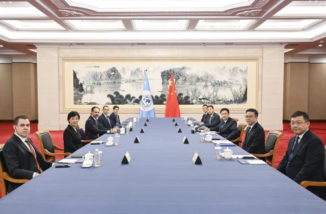 (260908) -- BEIJING, Sept. 8, 2026 (Xinhua) -- Chinese State Councilor and Minister of Public Security Wang Xiaohong meets with International Criminal Police Organization (Interpol) Secretary General Valdecy Urquiza in Beijing, capital of China, Sept. 8, 2026. (Xinhua/Zhang Ling)
