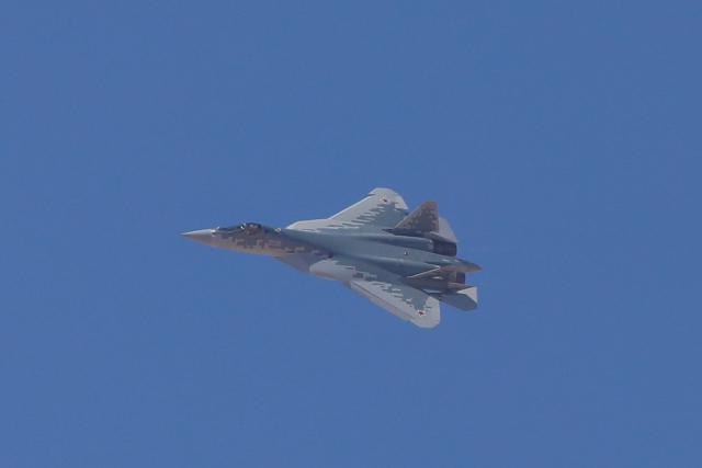 (260909) -- EL DABAA, Sept. 9, 2026 (Xinhua) -- Russia's Su-57 fighter jet performs during the El Alamein International Airshow at El Alamein International Airport in El Dabaa, Egypt, Sept. 9, 2026. The second edition of the El Alamein International Airshow kicked off at El Alamein International Airport in El Dabaa, Egypt on Tuesday. 
The three-day event features aircraft exhibitions, flying displays, and an exhibition of aerospace, defense, and space products and services, according to the show's official website. (Xinhua/Ahmed Gomaa)