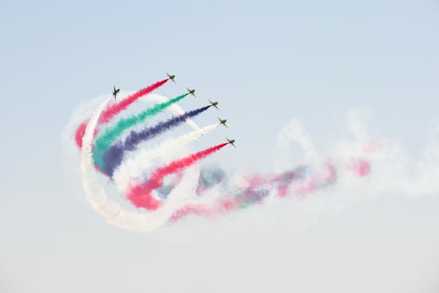 (260909) -- EL DABAA, Sept. 9, 2026 (Xinhua) -- The Royal Saudi Air Force aerobatic team "Saudi Hawks" performs during the El Alamein International Airshow at El Alamein International Airport in El Dabaa, Egypt, Sept. 9, 2026. The second edition of the El Alamein International Airshow kicked off at El Alamein International Airport in El Dabaa, Egypt on Tuesday. 
The three-day event features aircraft exhibitions, flying displays, and an exhibition of aerospace, defense, and space products and services, according to the show's official website. (Xinhua/Xin Mengchen)