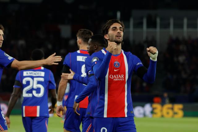 (260910) -- PARIS, Sept. 10, 2026 (Xinhua) -- PSG's Ferran Torres celebrates during the Champion's League first round soccer game between Paris Saint-Germain (PSG) and Slovan Bratislava in Parc des Princes Stadium, Paris, France, Sept. 9, 2026. (Photo by Henri Szwarc/Xinhua)