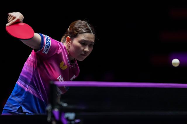 (260910) -- MACAO, Sept. 10, 2026 (Xinhua) -- Hashimoto Honoka competes during the women's singles round of 32 match between Hashimoto Honoka of Japan and Adriana Diaz of Puerto Rico at the 2026 World Table Tennis (WTT) Champions Macao in Macao, south China, Sept. 10, 2026. (Xinhua/Cheong Kam Ka)
