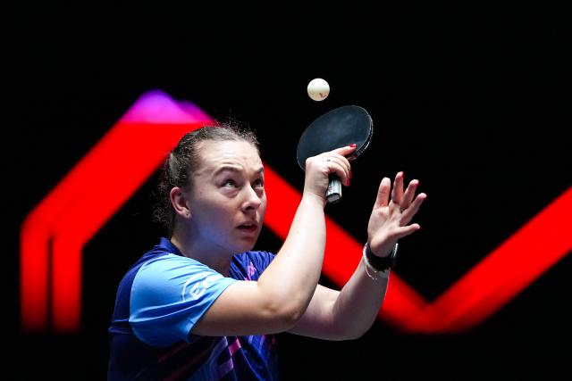 (260911) -- MACAO, Sept. 11, 2026 (Xinhua) -- Natalia Bajor serves during the women's singles round of 16 match between Natalia Bajor of Poland and Han Ying of Germany at the 2026 World Table Tennis (WTT) Champions Macao in Macao, south China, Sept. 11, 2026. (Xinhua/Cheong Kam Ka)