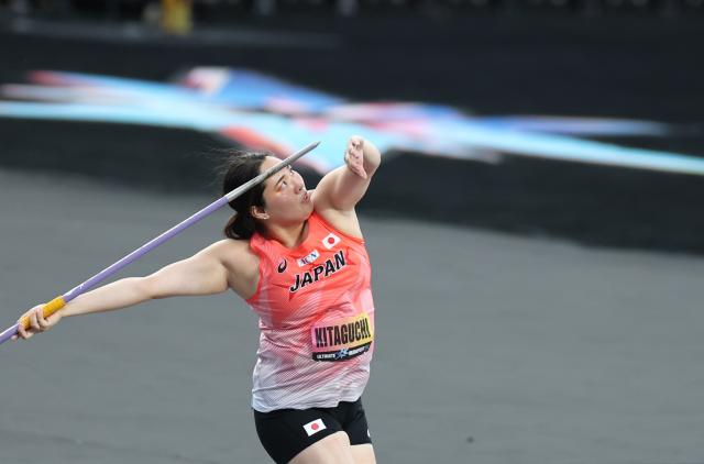 (260913) -- BUDAPEST, Sept. 13, 2026 (Xinhua) -- Kitaguchi Haruka of Japan competes during the women's javelin throw competition at the World Athletics Ultimate Championship in Budapest, Hungary, Sept. 12, 2026. (Xinhua/Hu Zhixuan)