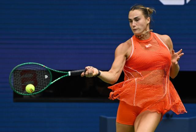 (260913) -- NEW YORK, Sept. 13, 2026 (Xinhua) -- Aryna Sabalenka of Belarus competes during the women's singles final match between Aryna Sabalenka of Belarus and Elena Rybakina of Kazakhstan at the 2026 US Open tennis championships in New York, the United States, Sept. 12, 2026. (Xinhua/Li Rui)
