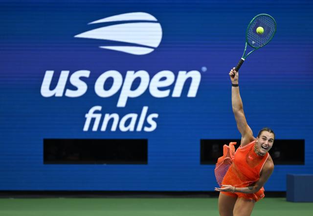 (260913) -- NEW YORK, Sept. 13, 2026 (Xinhua) -- Aryna Sabalenka of Belarus competes during the women's singles final match between Aryna Sabalenka of Belarus and Elena Rybakina of Kazakhstan at the 2026 US Open tennis championships in New York, the United States, Sept. 12, 2026. (Xinhua/Li Rui)