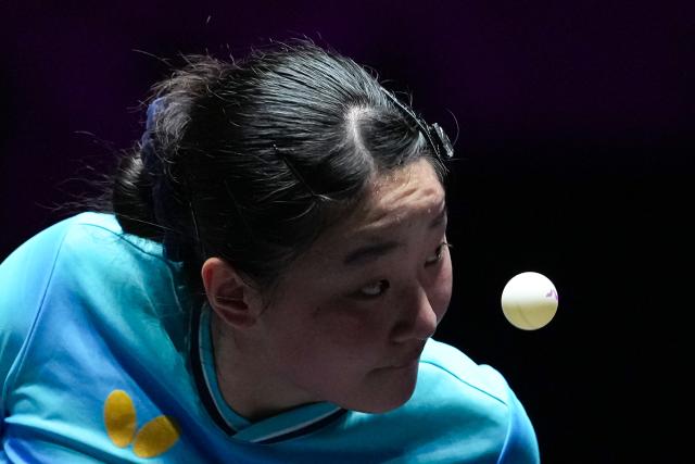 (260913) -- MACAO, Sept. 13, 2026 (Xinhua) -- Harimoto Miwa competes during the women's singles semifinal match between Harimoto Miwa of Japan and Chen Xingtong of China at the 2026 World Table Tennis (WTT) Champions Macao in Macao, south China, Sept. 13, 2026. (Xinhua/Cheong Kam Ka)