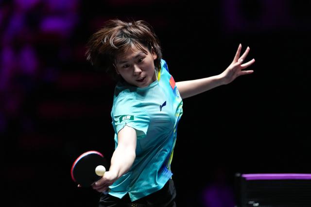 (260913) -- MACAO, Sept. 13, 2026 (Xinhua) -- Chen Yi reacts during the women's singles semifinal match between Chen Yi of China and Hayata Hina of Japan at the 2026 World Table Tennis (WTT) Champions Macao in Macao, south China, Sept. 13, 2026. (Xinhua/Cheong Kam Ka)
