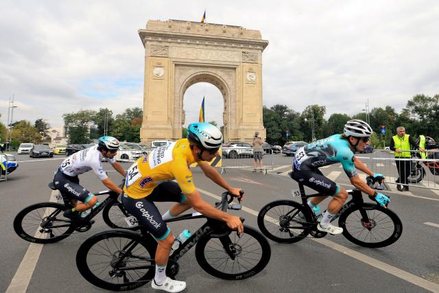 (260913) -- BUCHAREST, Sept. 13, 2026 (Xinhua) -- Hungarian rider Barnabas Vas (yellow) competes during the last stage of Tour of Romania cycling race in Bucharest, Romania, Sept. 13, 2026. (Photo by Cristian Cristel/Xinhua)