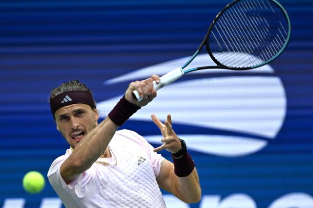 (260914) -- NEW YORK, Sept. 14, 2026 (Xinhua) -- Alexander Zverev hits a return during the men's singles final match between Alexander Zverev of Germany and Ben Shelton of the United States at the 2026 US Open tennis championships in New York, the United States, Sept. 13, 2026. (Xinhua/Li Rui)