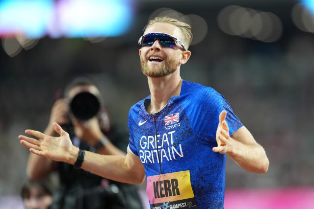 (260914) -- BUDAPEST, Sept. 14, 2026 (Xinhua) -- Josh Kerr of Britain reacts during the men's 1500m race at the World Athletics Ultimate Championship in Budapest, Hungary, Sept. 13, 2026. (Photo by Attila Volgyi/Xinhua)
