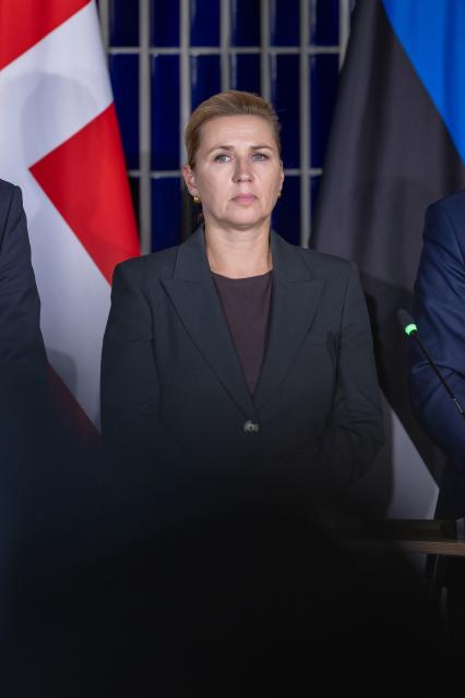 (260914) -- ROVANIEMI, Sept. 14, 2026 (Xinhua) -- Danish Prime Minister Mette Frederiksen attends a press conference following the European Arctic Summit in Rovaniemi, northern Finland, on Sept. 14, 2026. TO GO WITH "Danish PM hopes for peaceful cooperation with U.S. on Arctic, Greenland" (Finnish Prime Minister's Office/Handout via Xinhua)