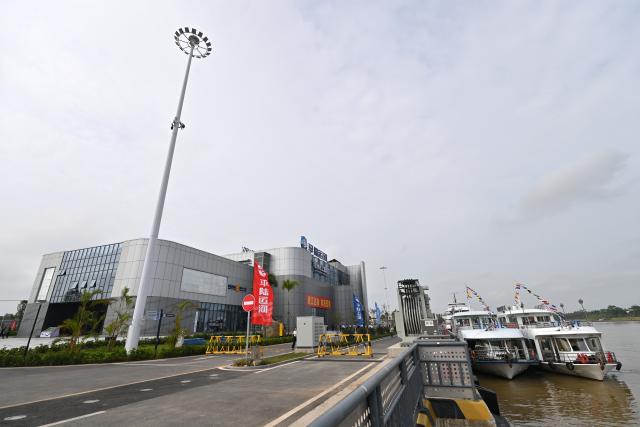 (260916) -- NANNING, Sept. 16, 2026 (Xinhua) -- This photo taken on Sept. 16, 2026 shows a view of Qinzhou service area along the Pinglu Canal in Qinzhou, south China's Guangxi Zhuang Autonomous Region. China opened the Pinglu Canal on Wednesday, giving its landlocked southwest a shortcut to the coast and overseas markets, particularly those in the Association of Southeast Asian Nations (ASEAN), the country's largest trading partner.
   Built at a cost of 72.7 billion yuan (about 10.75 billion U.S. dollars), the 134.2-kilometer canal runs from Hengzhou, a county-level city in south China's Guangxi Zhuang Autonomous Region, to the Beibu Gulf, the closest maritime outlet for much of southwest China. (Xinhua/Lu Boan)