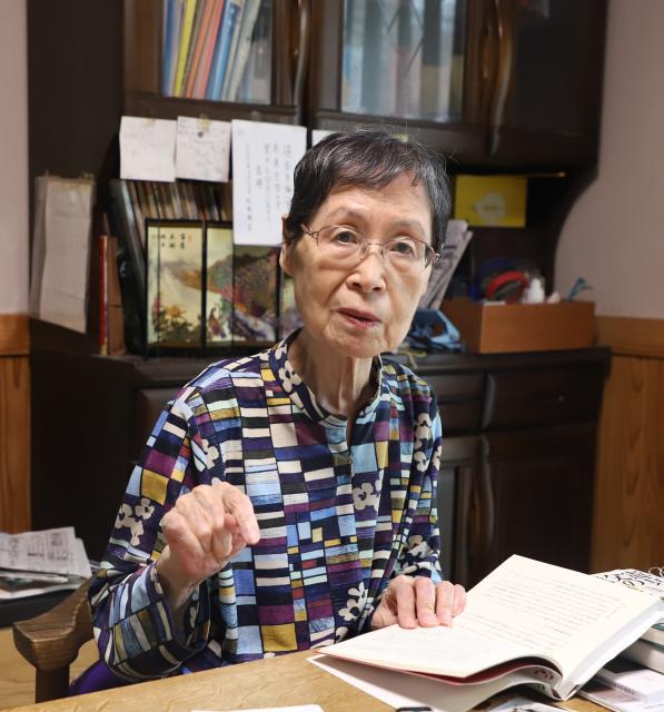 (260916) -- TOKYO, Sept. 16, 2026 (Xinhua) -- Ayako Kurahashi receives an interview with Xinhua at home in Koshigaya, Saitama Prefecture, Japan, Sept. 7, 2026. TO GO WITH "Feature: A father's wish, a daughter's mission to apologize for Japan's war against China" (Xinhua/Chen Zean)