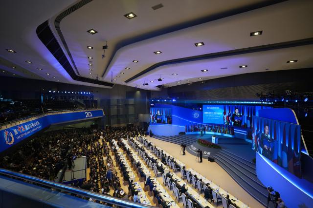 (260916) -- BEIJING, Sept. 16, 2026 (Xinhua) -- This photo taken on Sept. 16, 2026 shows a scene at the opening ceremony of the 13th Beijing Xiangshan Forum in Beijing, capital of China. This year's forum, themed "Build Consensus on Stability, Advance Security Governance Together," features four plenary sessions and eight parallel sessions. (Photo by Han Qiyang/Xinhua)