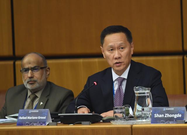 (260916) -- VIENNA, Sept. 16, 2026 (Xinhua) -- Huang Wei (R) speaks at a side event under the theme "Cooperating in small modular reactor innovation for a shared future" as special representative of the International Atomic Energy Agency (IAEA) director general of the event during the 70th General Conference of the IAEA in Vienna, Austria, on Sept. 14, 2026. China has called for strengthening international cooperation on small modular reactors (SMRs) and promoting technological innovation.
   During the ongoing 70th General Conference of the IAEA, China on Monday hosted a side event under the theme "Cooperating in SMR innovation for a shared future," with participants making in-depth exchanges on standards coordination, capacity building and application of SMRs. (Xinhua/He Canling)