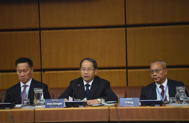(260916) -- VIENNA, Sept. 16, 2026 (Xinhua) -- Shan Zhongde (C), director of the China Atomic Energy Authority, speaks at a side event under the theme "Cooperating in small modular reactor innovation for a shared future" during the 70th General Conference of the International Atomic Energy Agency (IAEA) in Vienna, Austria, on Sept. 14, 2026. China has called for strengthening international cooperation on small modular reactors (SMRs) and promoting technological innovation.
   During the ongoing 70th General Conference of the IAEA, China on Monday hosted a side event under the theme "Cooperating in SMR innovation for a shared future," with participants making in-depth exchanges on standards coordination, capacity building and application of SMRs. (Xinhua/He Canling)