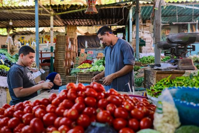 (260916) -- CAIRO, Sept. 16, 2026 (Xinhua) -- Customers buy vegetables at a market in Cairo, Egypt, Sept. 16, 2026. (Xinhua/Xin Mengchen)